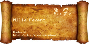 Milla Ferenc névjegykártya